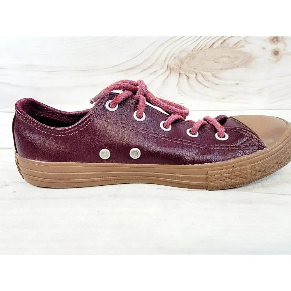 Converse Chuck Taylor All Star Ox Fashion Leather Sneakers Youth Size 3 Burgandy